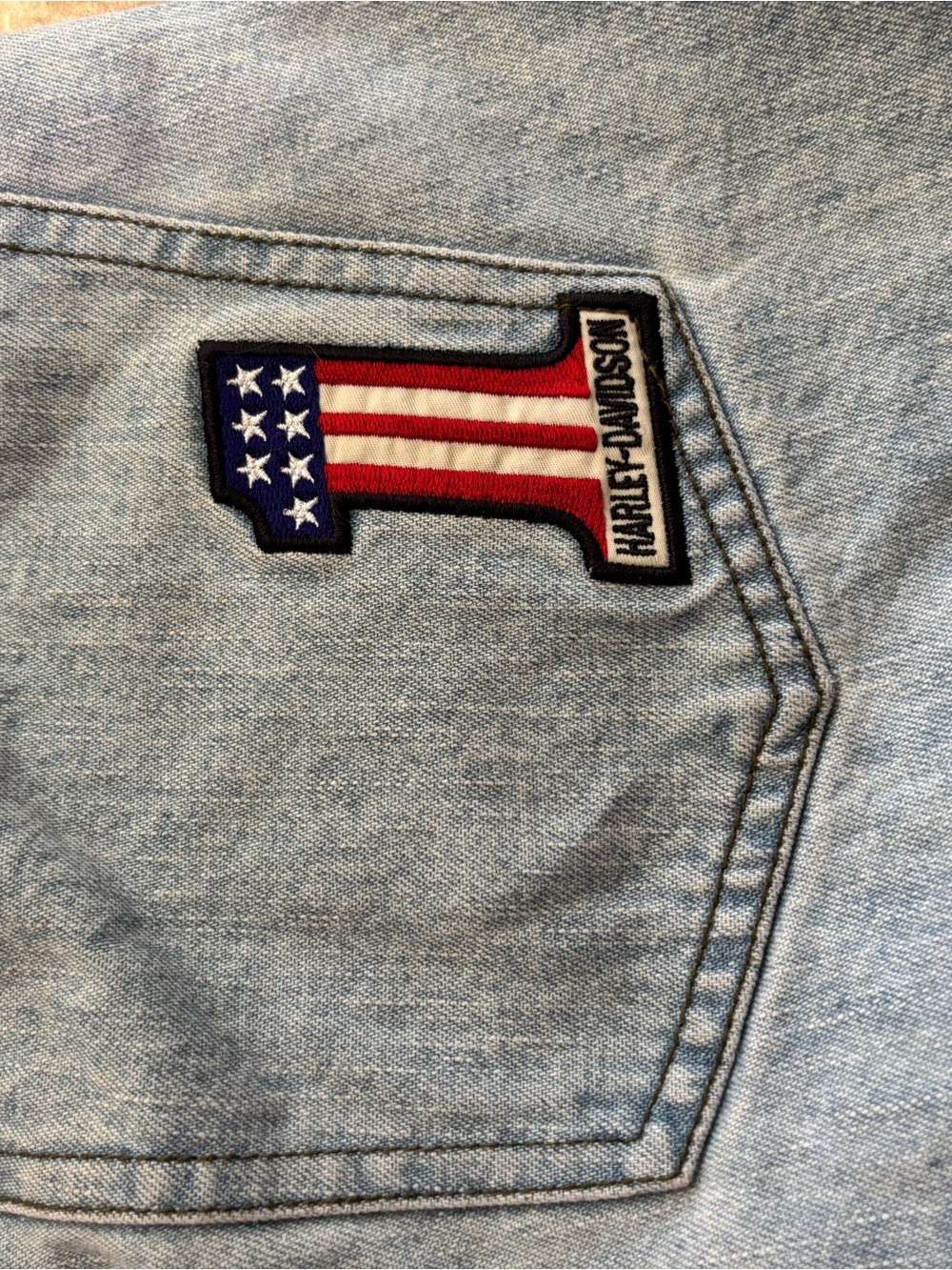 Harley-Davidson Denim Women's Shorts 8 with American Shield Patch - Picture 6 of 8